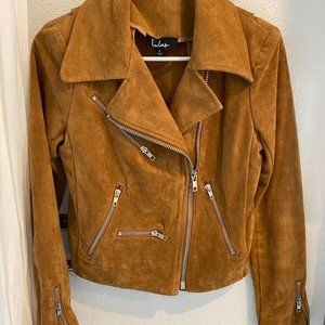 Lulu's Brown Suede Moto Jacket, Small